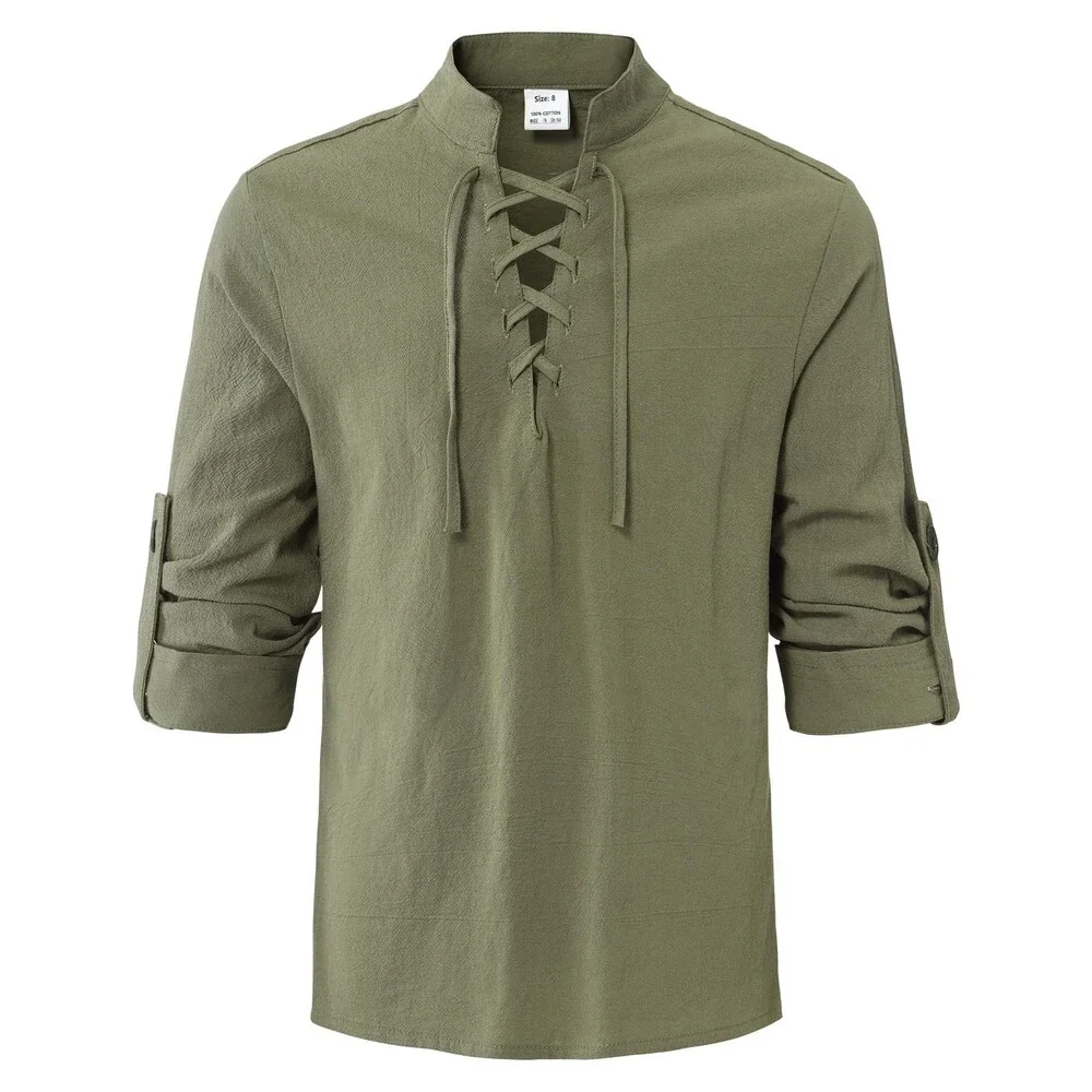 Lainvenor Boys' Green Long Sleeve Cotton Lace Up Shirts Renaissance 11-12 Y